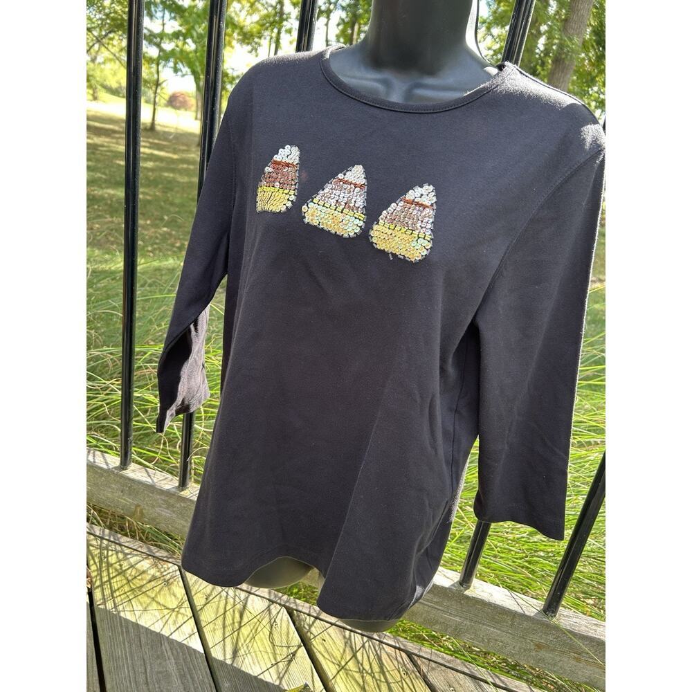 Vintage Hampshire Studio Halloween Candy Corn Sequined Teacher Shirt Long Large
